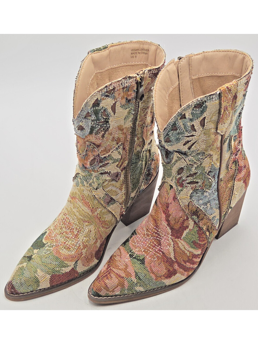 Oasis Society Mauve Floral Tapestry Vegan Leather Western Cowgirl Boots Womens 6